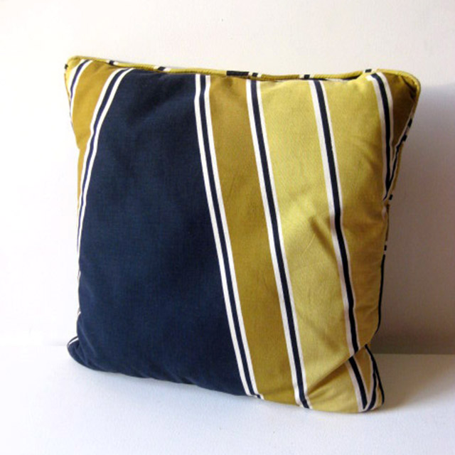 CUSHION, Blue Mustard Yellow Stripe